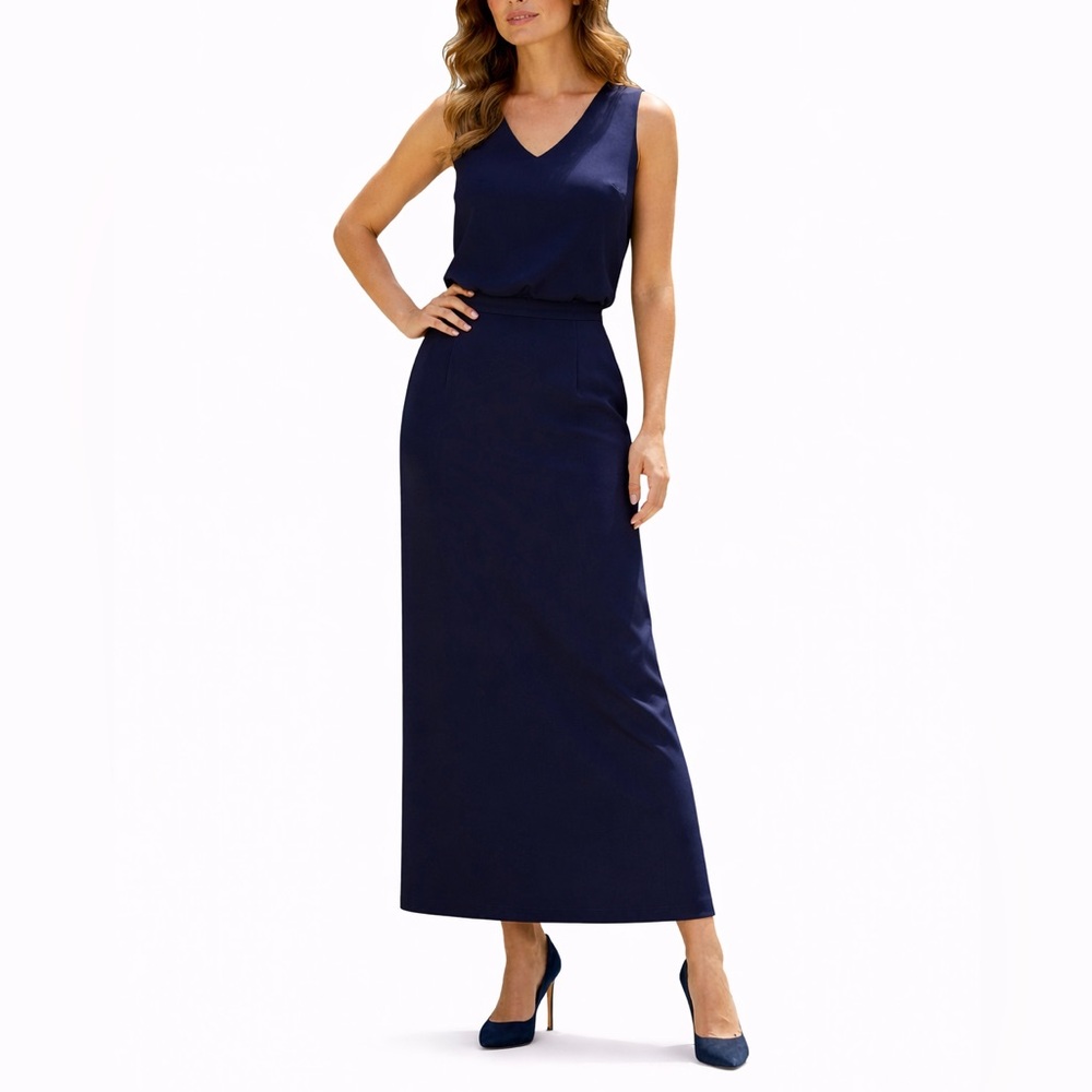 Vintage Elegant Navy Blue Maxi Skirt